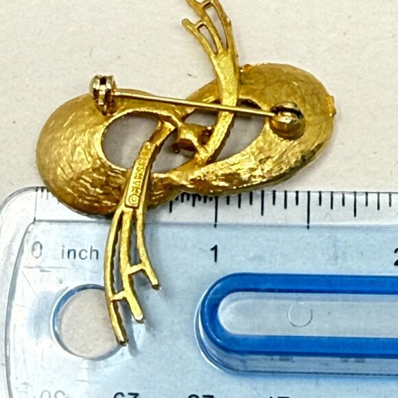 Mamselle Mid-Century Brooch Vintage Gold-Tone Faux Pearl Signed - Picture 9 of 10